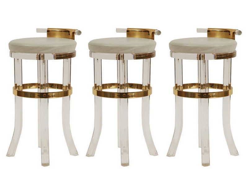 Lucite And Brass Bar Stools