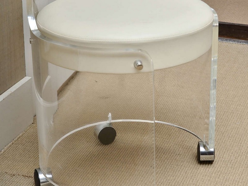 Lucite Vanity Stool On Wheels