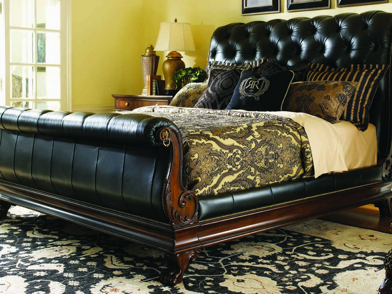 Mens Black Leather Sleigh King Bed