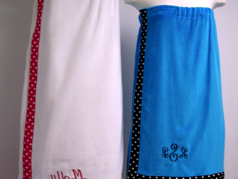 Monogrammed Towel Wrap With Ribbon Trim