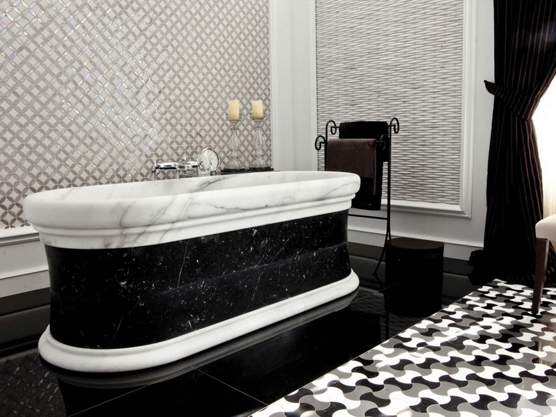 Mosaic Bathroom Floor Tile Black White