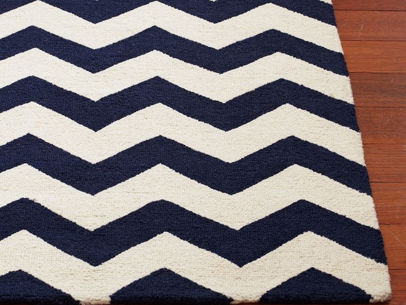 Navy And White Chevron Rug