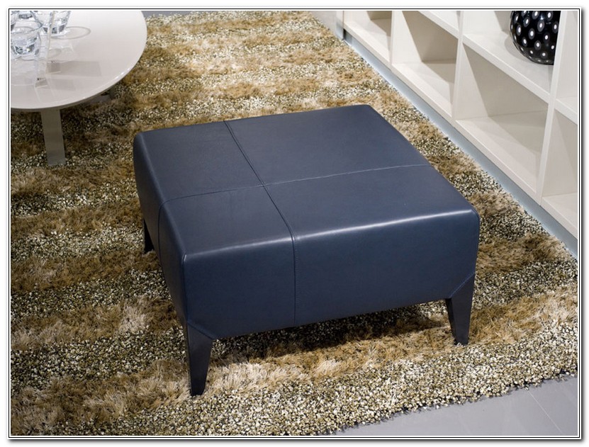 Navy Blue Leather Ottoman