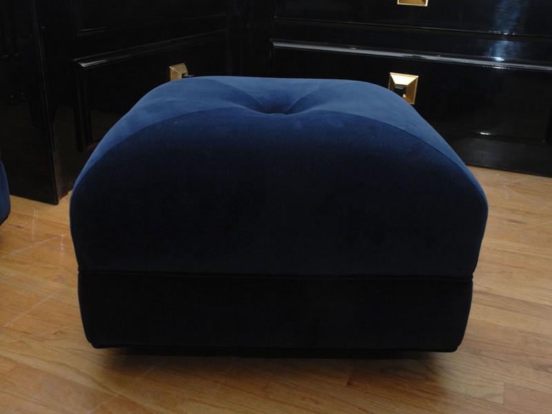 Navy Blue Velvet Ottoman