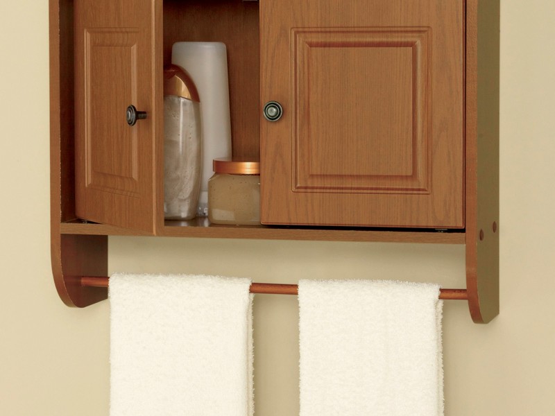 Oak Bathroom Wall Cabinets With Towel Bar