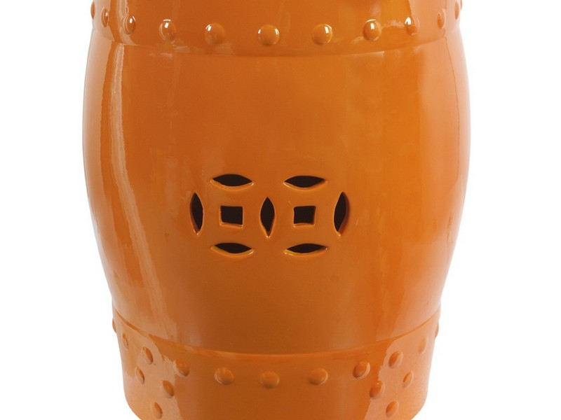 Orange Garden Stool Ceramic