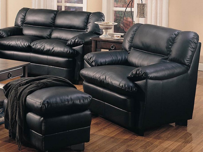 Overstuffed Leather Chair And Ottoman