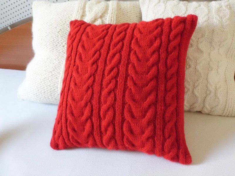 Red Cable Knit Pillow Cover