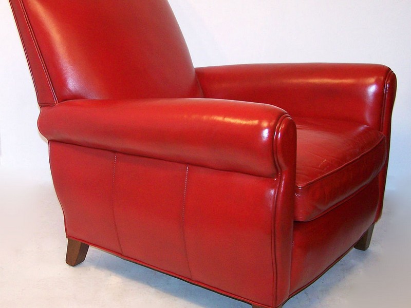 Red Leather Club Chair And Ottoman
