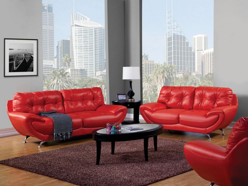 Red Leather Couch And Loveseat