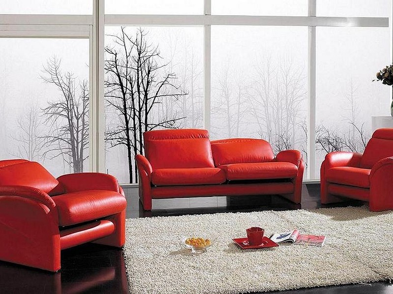 Red Leather Recliner Sofa