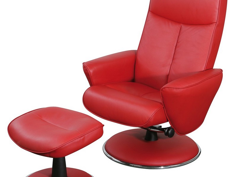 Red Leather Swivel Recliner Chair