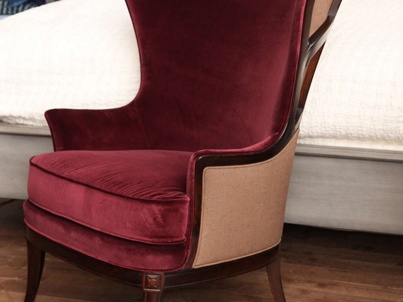 Red Velvet Wingback Chair