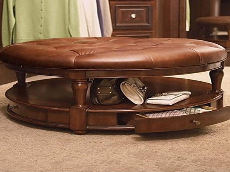 Round Leather Ottoman Coffee Table