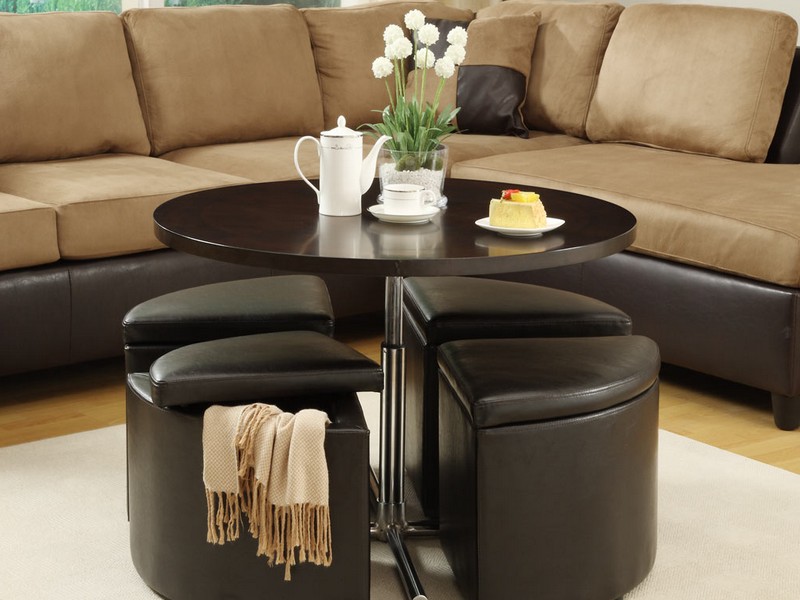 Round Leather Storage Ottoman