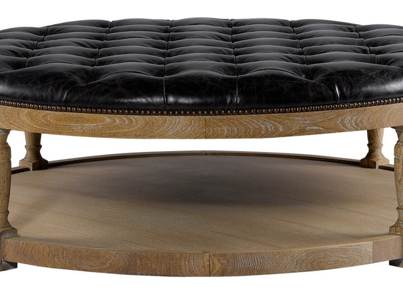 Round Tufted Leather Ottoman Coffee Table