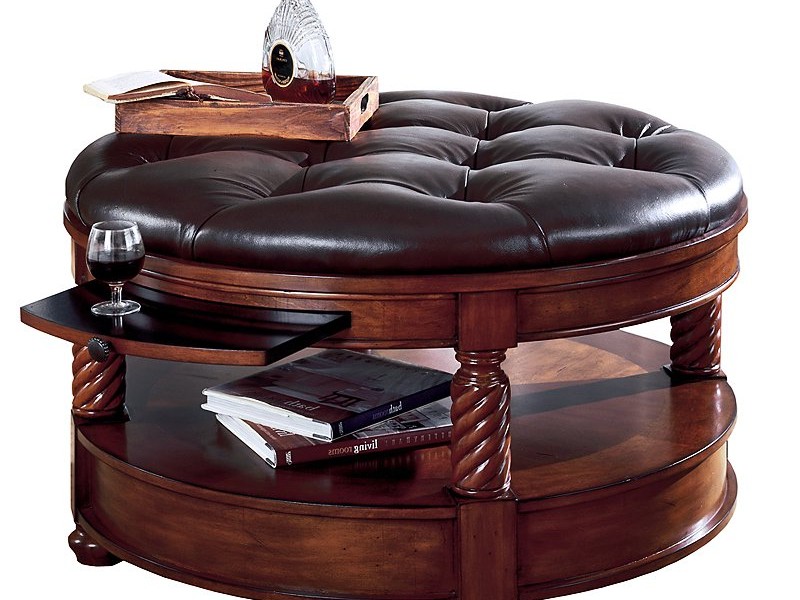 Round Tufted Leather Ottoman