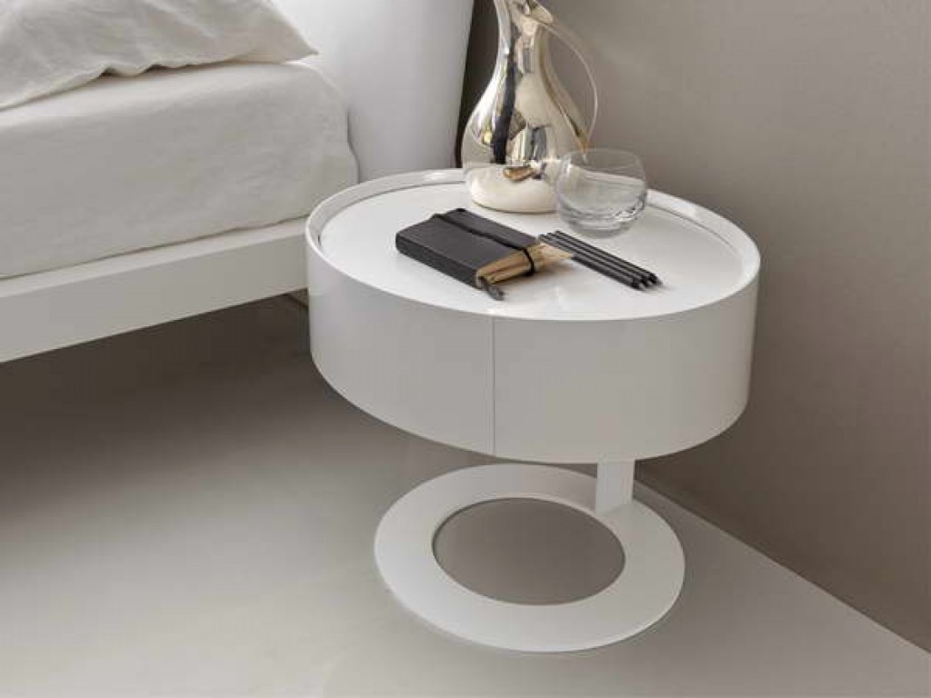 Round White Nightstand Table