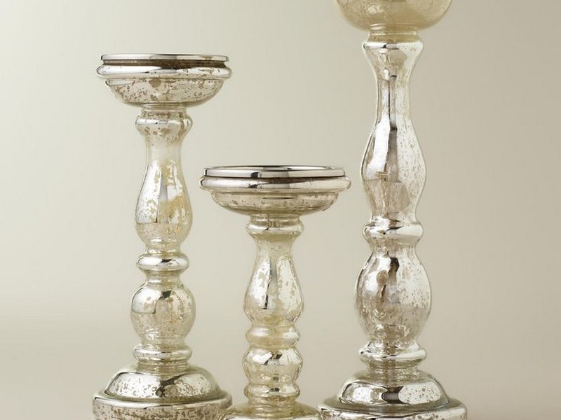 Silver Mercury Glass Pillar Candle Holders