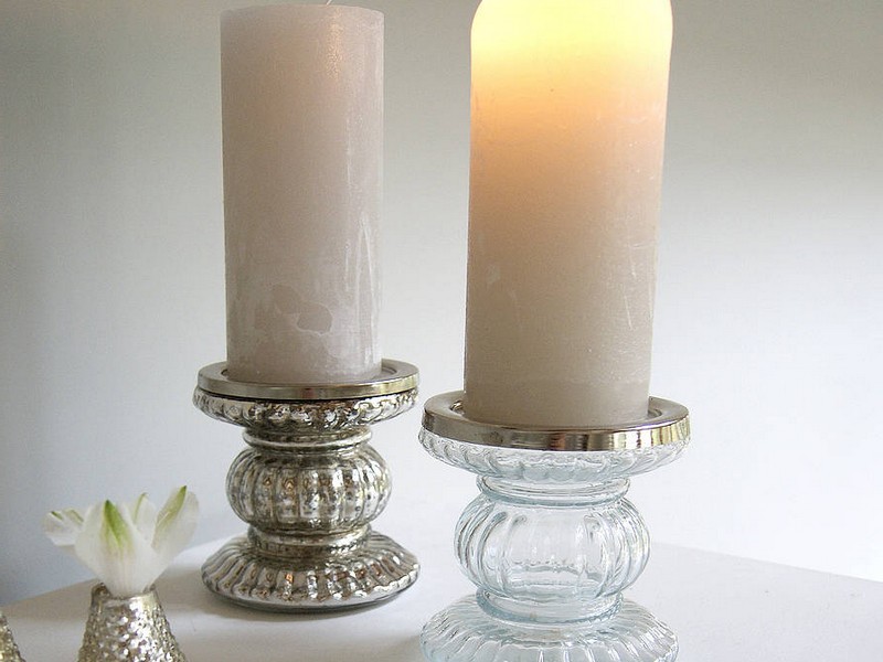 Silver Pillar Candle Holders