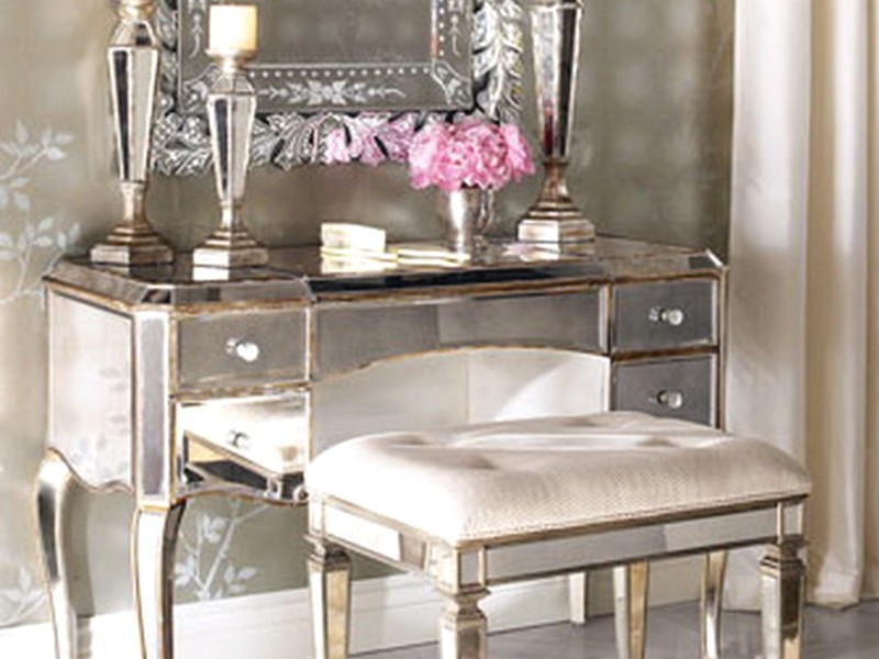 Silver Vanity Table With Mirror And Bench