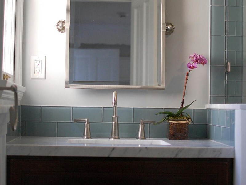 Subway Tile Backsplash In Bathroom