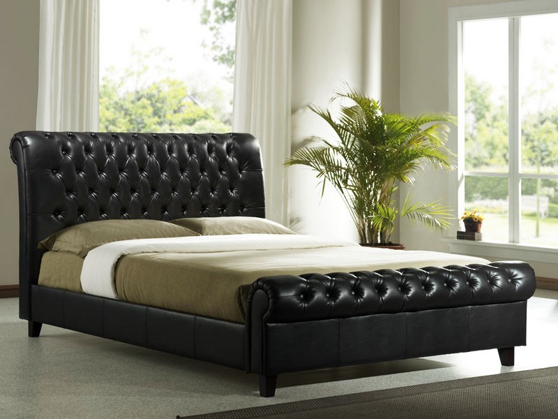 Super King Leather Sleigh Bed