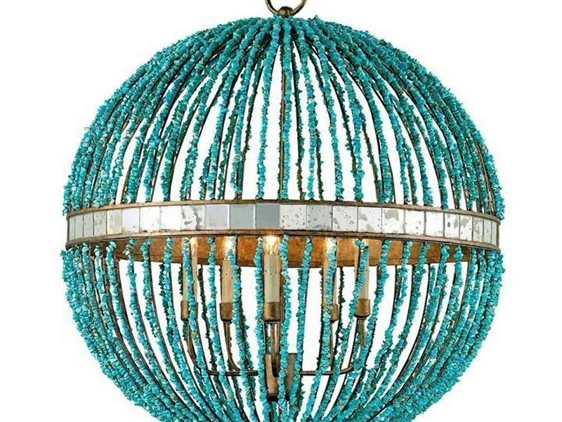 Turquoise Beaded Chandelier Light Fixture