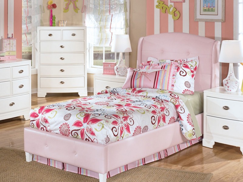 Upholstered Tufted Twin Bed Princess Kids Pink