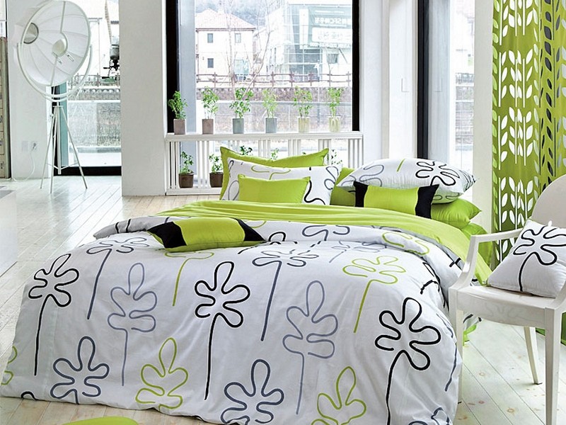 White And Lime Green Duvet Cover