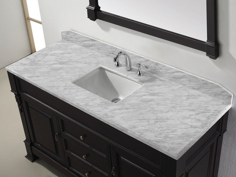 White Bathroom Vanity With Carrera Marble Top