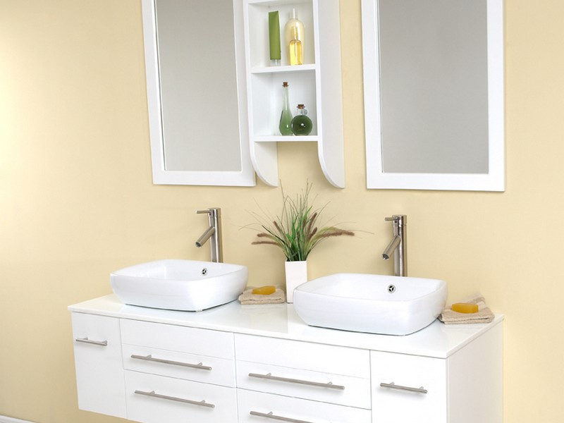 White Bathroom Vanity With Vessel Sink