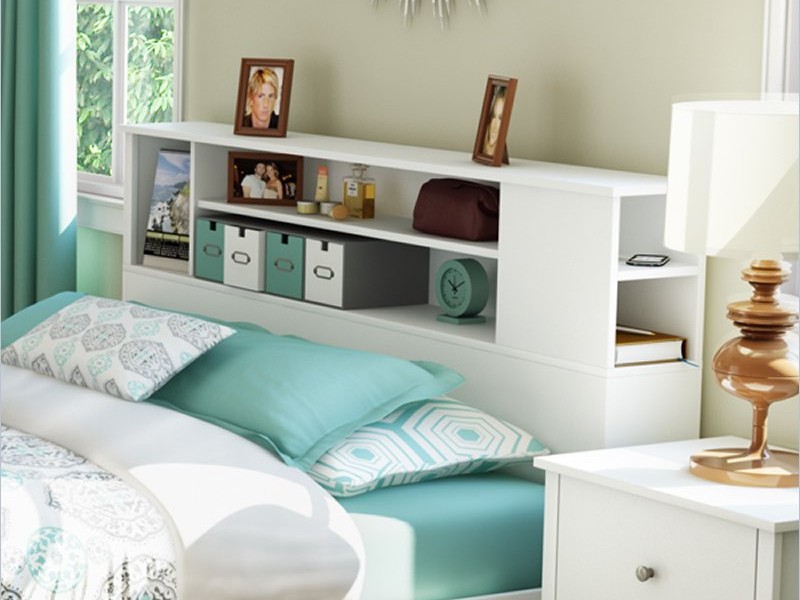 White Bookcase Headboard Full