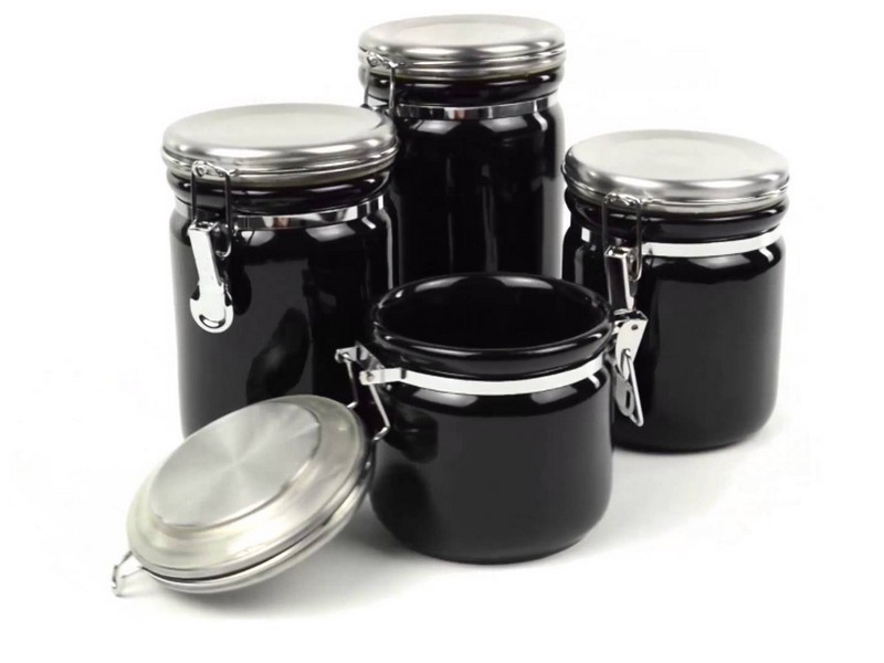 White Ceramic Canisters With Stainless Steel Lids