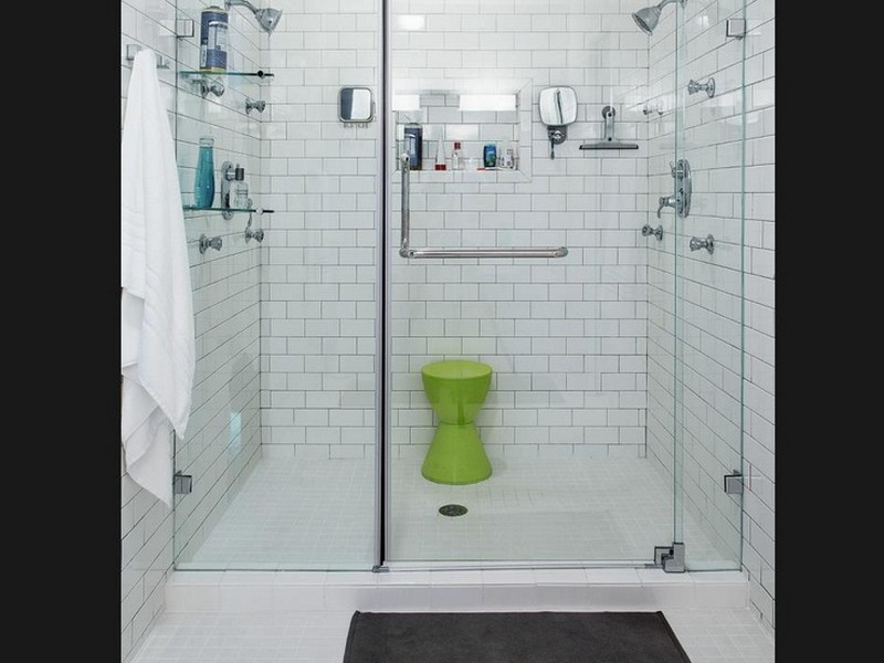 White Glass Subway Tile Bathroom