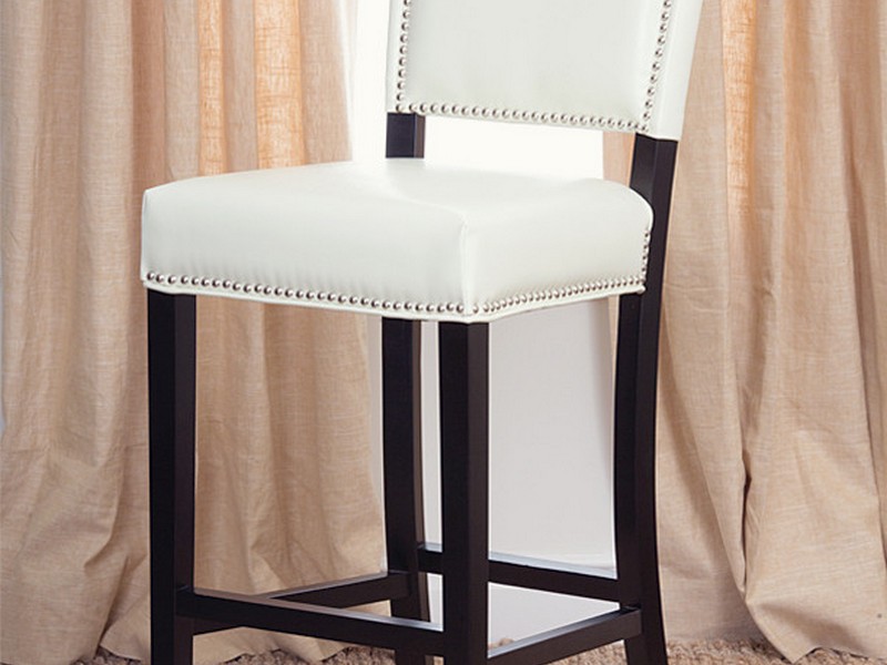 White Leather Counter Stools With Nailhead Trim