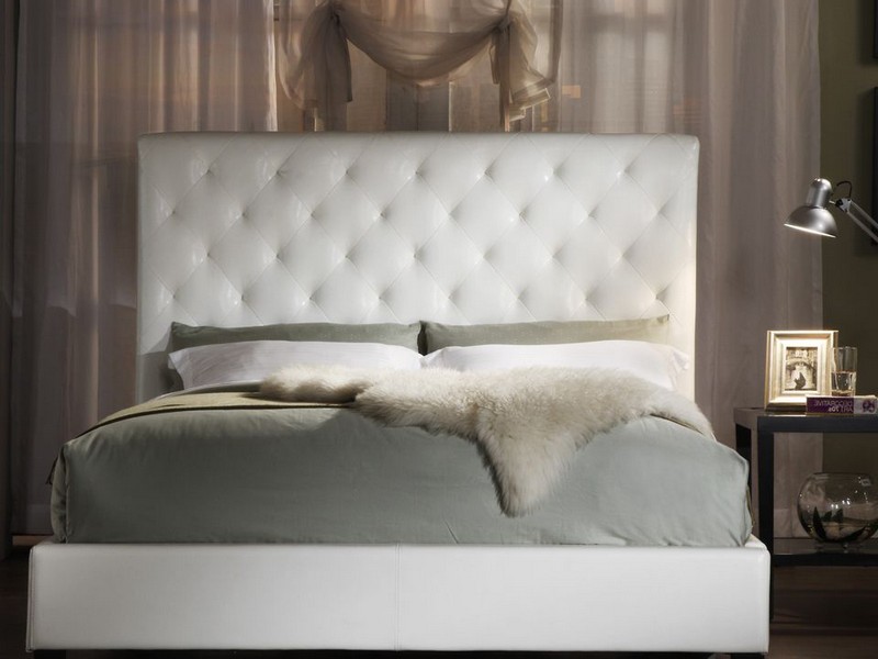 White Leather Diamond Tufted Headboard