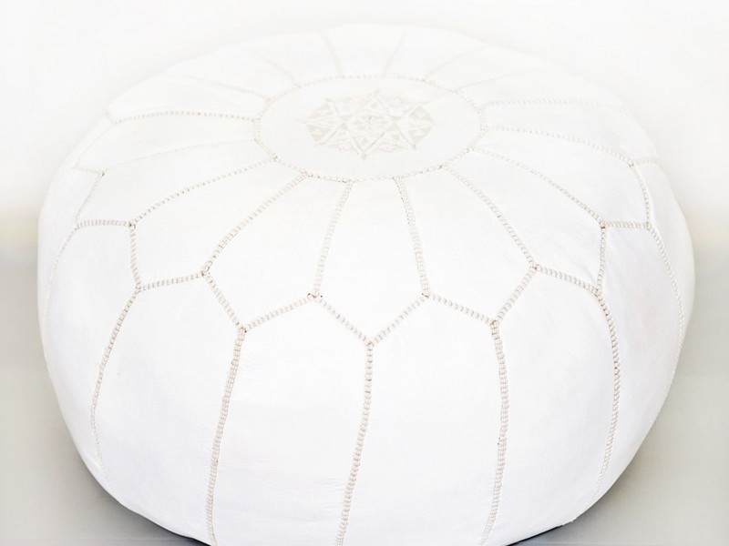 White Leather Moroccan Pouf