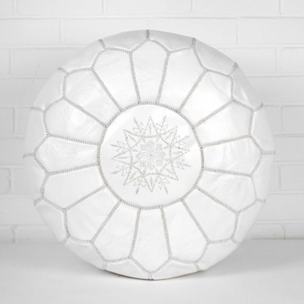 White Leather Pouffe