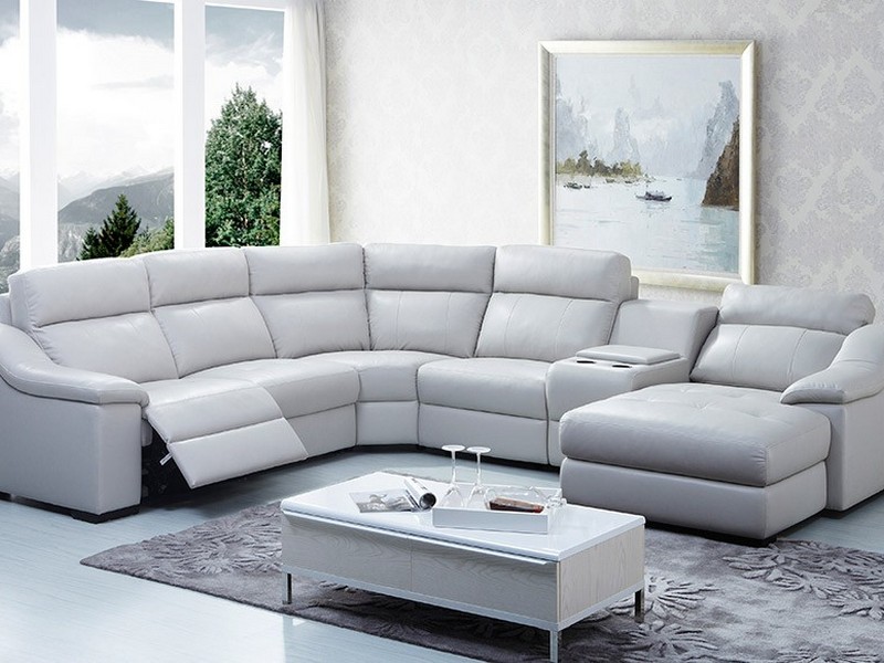 White Leather Reclining Sectional Sofa