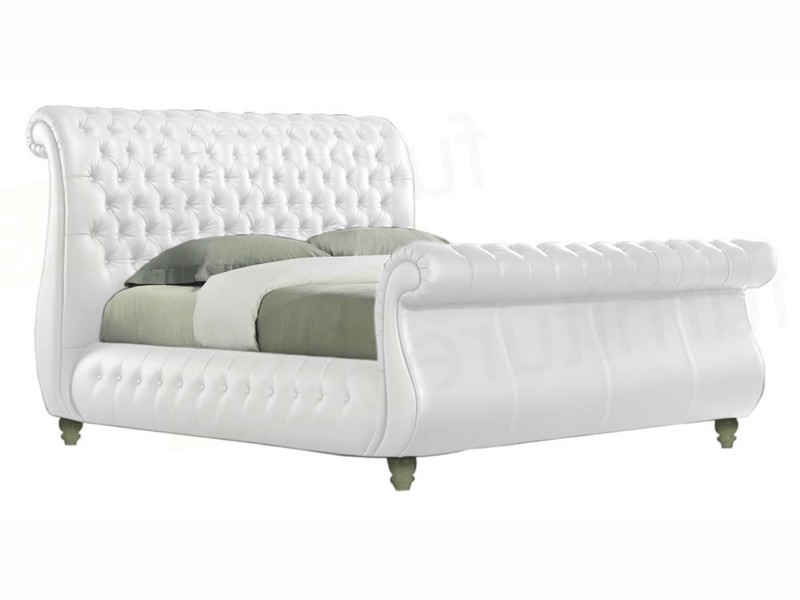 White Leather Sleigh Bed King Size