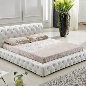 White Leather Tufted Headboard With Crystals