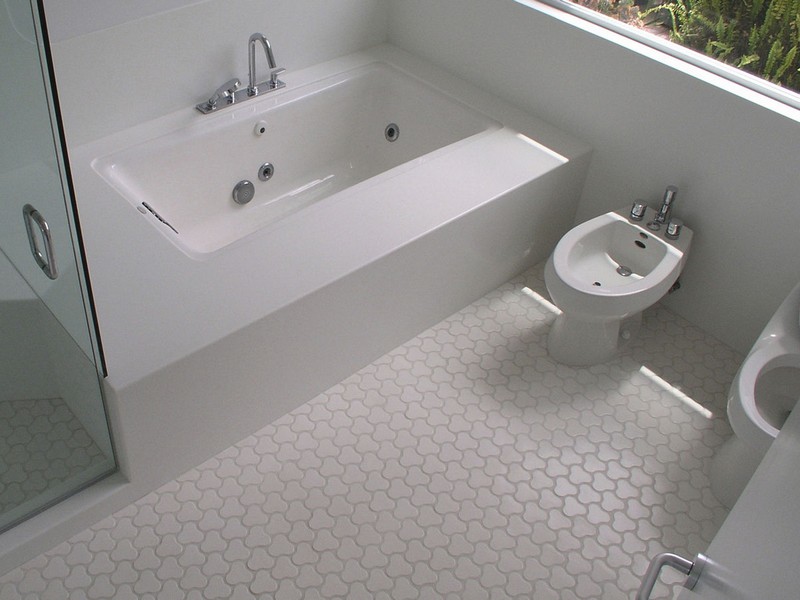 White Mosaic Bathroom Floor Tile