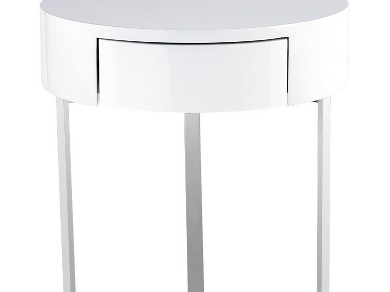 White Round Nightstand With Drawer