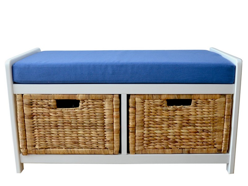White Storage Bench With Baskets And Cushion