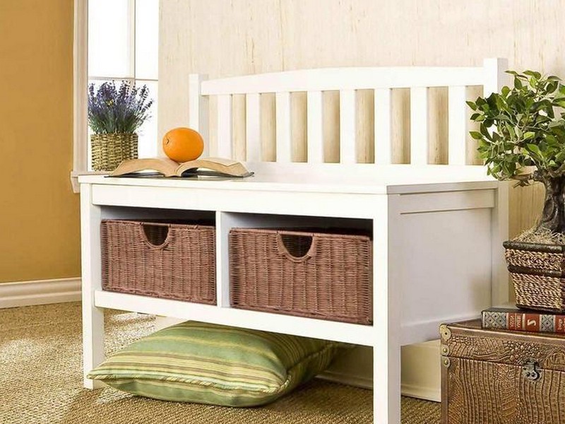 White Storage Bench With Baskets