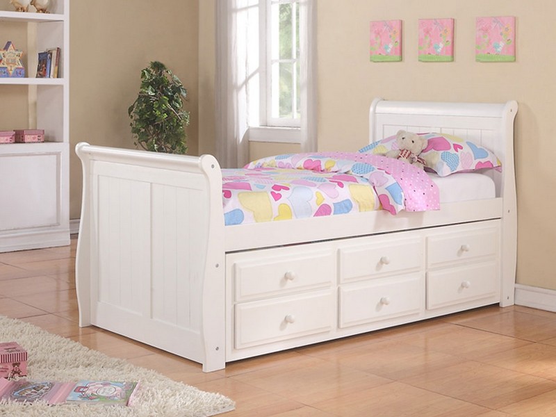 White Twin Bed With Trundle And Drawers