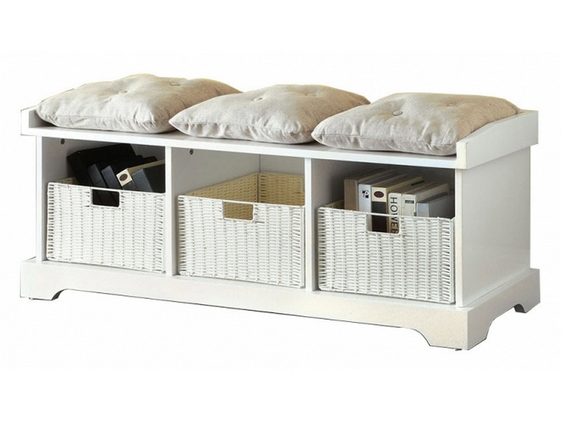 White Wicker Storage Bench