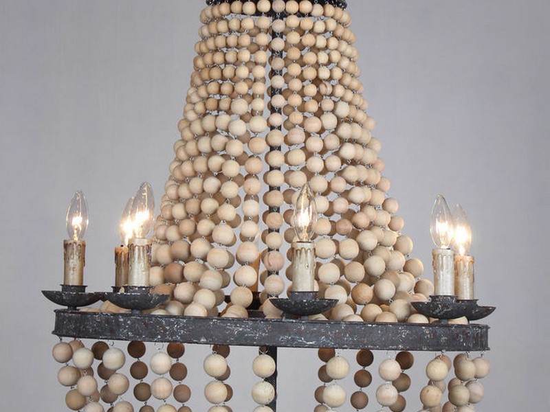 White Wooden Bead Chandelier