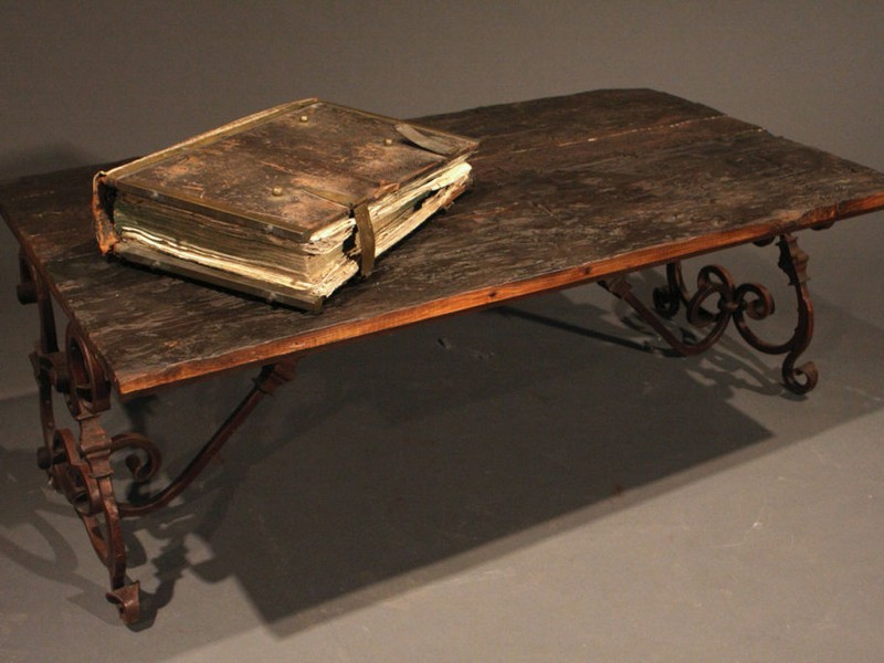 Wood And Rod Iron Coffee Table